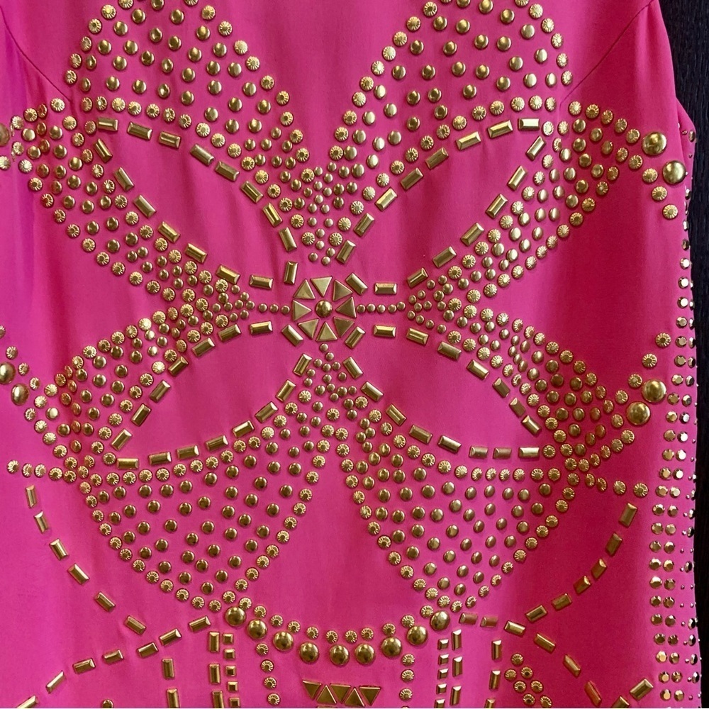 Versace x H&M Barbie Pink Gold Studded Sleeveless Mini Dress Womens Sz 4 - Picture 8 of 15